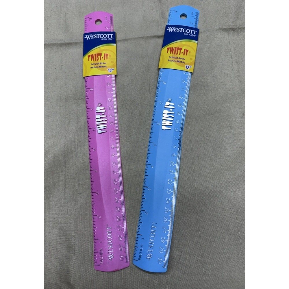 Westcott Twist-It 12" Flexible Rulers Lot of 2 Pink & Blue Inches Metric NEW